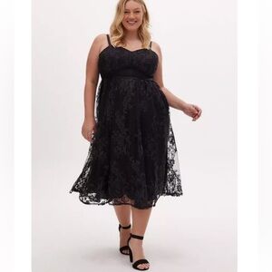 Torrid Special Occasion Black Embroidered Mesh & Sequin Midi Dress